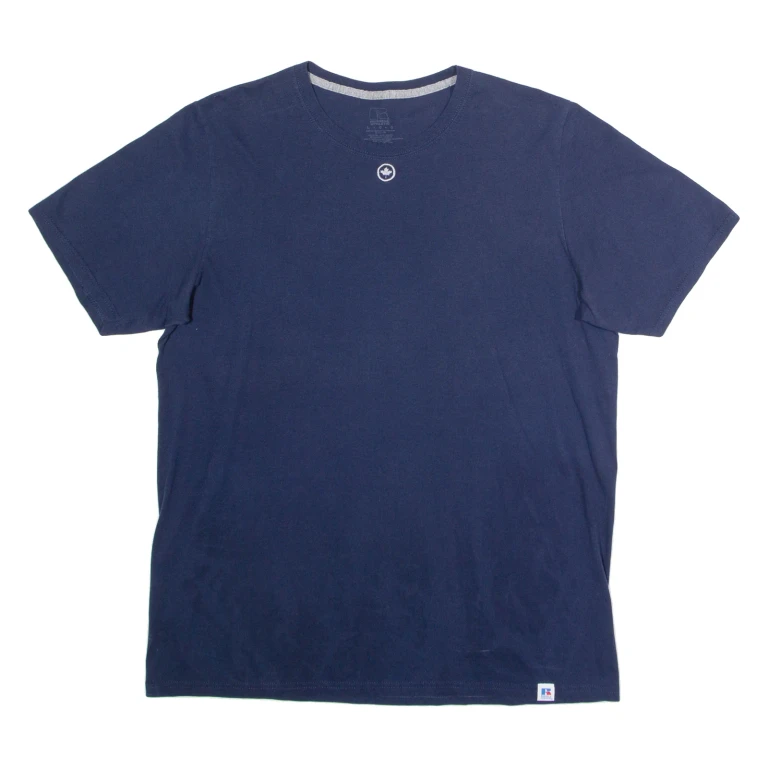 RUSSELL ATHLETIC Embroidered Maple Leaf Mens T-Shirt Blue Crew Neck L
