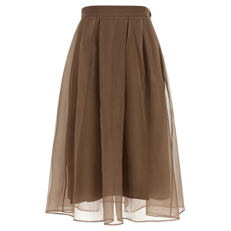 Brown Silk Midi Skirt - Women
