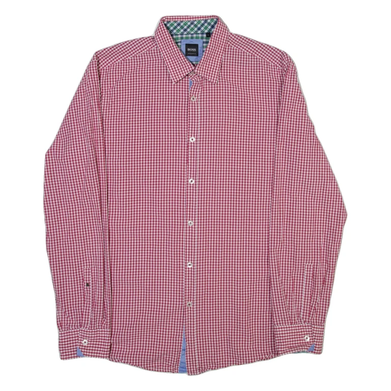 HUGO BOSS Mens Shirt Red Gingham Long Sleeve L