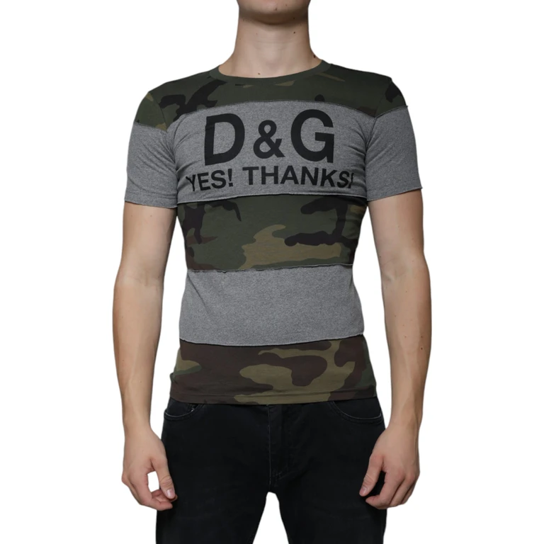 Dolce & Gabbana Multicolor Camouflage Cotton Crew Neck T-Shirt - Men