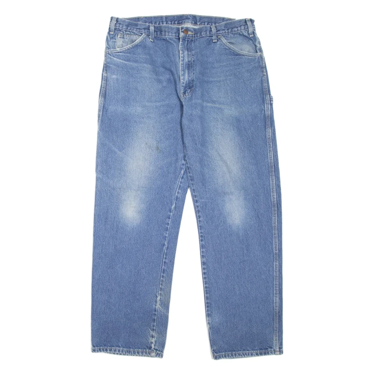 DICKIES Carpenter Workwear Mens Jeans Blue Regular Tapered Stone Wash W38 L32