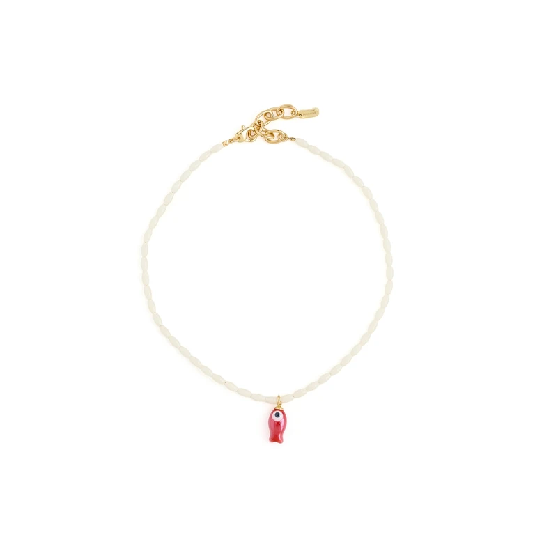 Logan Tay White Beaded Fish Necklace White One Size