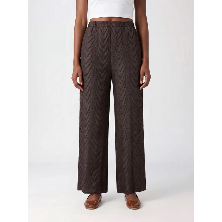 Quilted Wide-Leg Polyester Trousers with Elasticated Waist (M6PY02098419ROOTS)