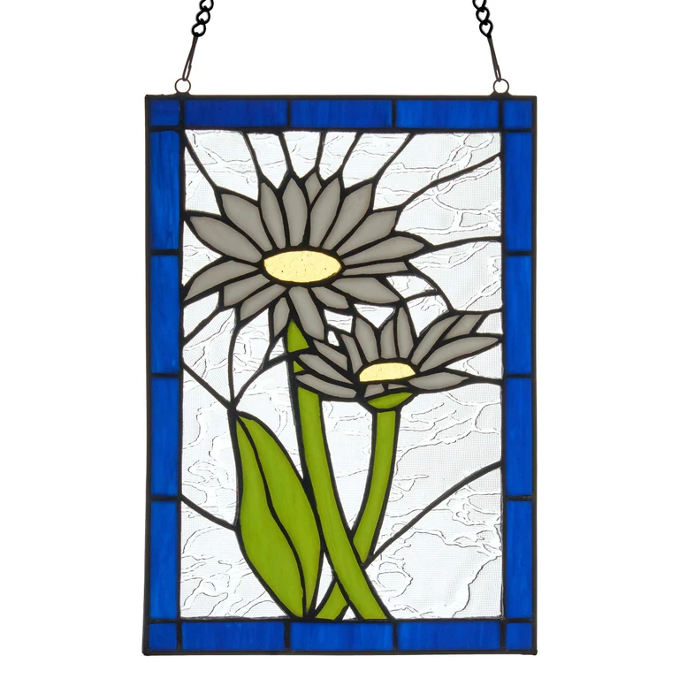 11.25" H Tiffany-Style Daisy Stained Glass Window Panel