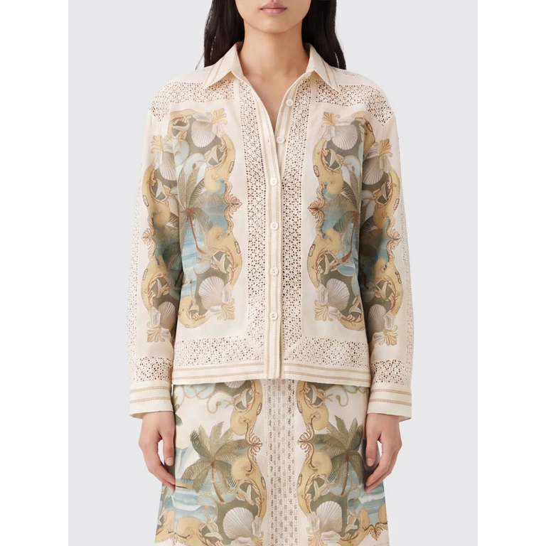 Royal Sea Linen-Blend Shirt with Ethnic Print and Pointed Collar (34910726080)
