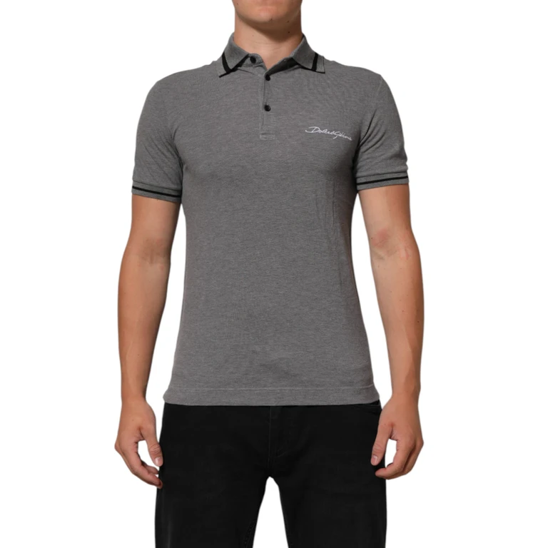 Dolce & Gabbana Gray Logo Embroidery Collared Polo T-Shirt Cotton - Men