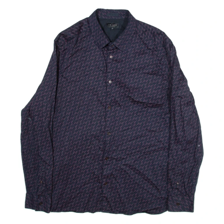 TED BAKER Mens Shirt Blue Crazy Pattern Long Sleeve M