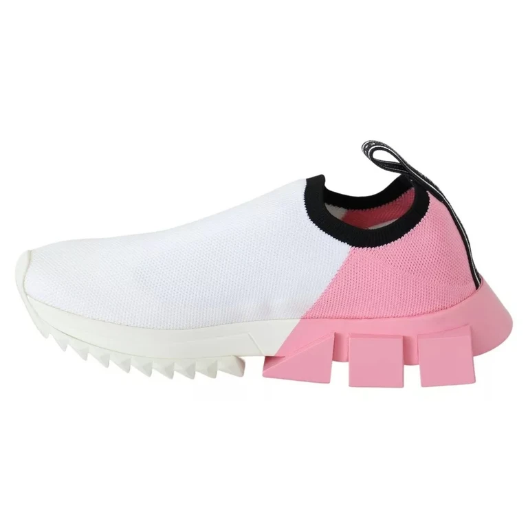 Dolce & Gabbana Pink White Logo Sorrento Sneakers Shoes Polyester Viscose Pu Elastane - Women