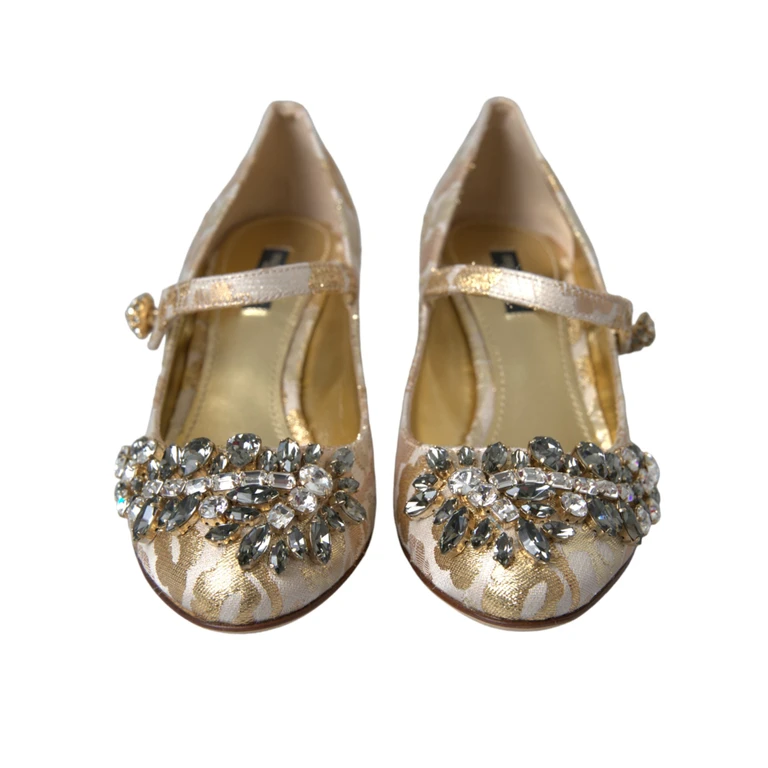 Dolce & Gabbana Gold Jacquard Crystal Mary Janes Pumps Shoes 35+lu+pc - Women