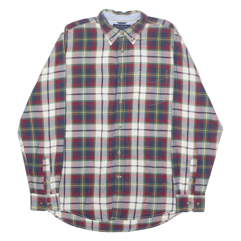 TOMMY HILFIGER Mens Shirt Blue Plaid Long Sleeve M (LL2-250924-8275)