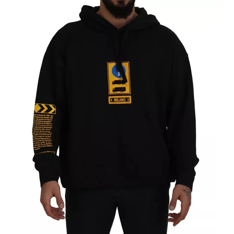Dolce & Gabbana Black Cotton Logo Hooded Sweatshirt Sweater Clothing - Men