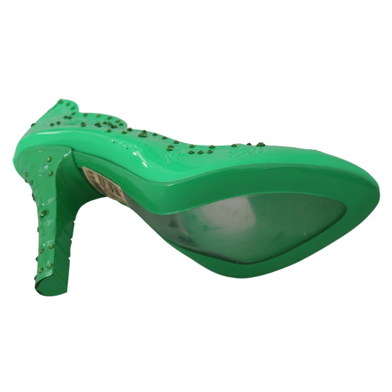 Dolce & Gabbana Green Crystal Floral Heels Cinderella Shoes Pvc - Women
