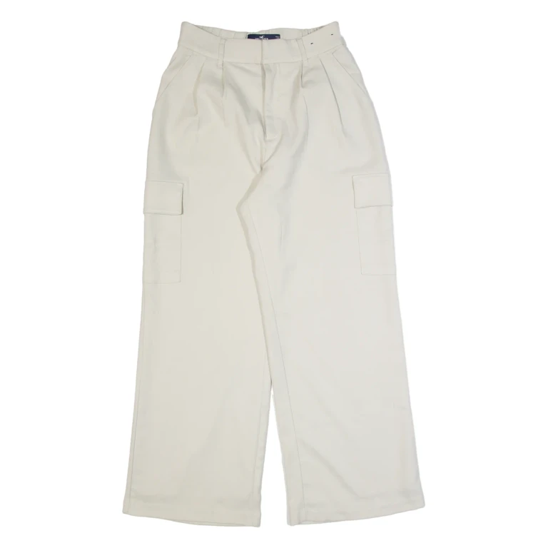 HOLLISTER High Rise Womens Trousers Cream Relaxed Wide-Leg W26 L28