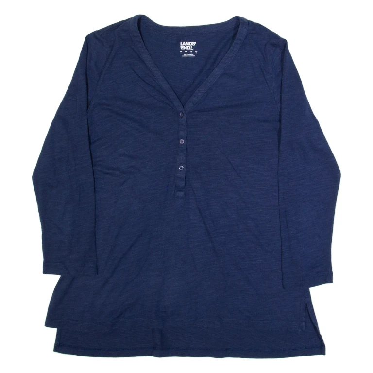 LANDS END Womens Top Blue V-Neck Long Sleeve S