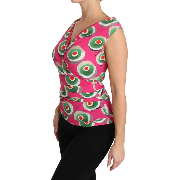 Dolce & Gabbana Pink Silk Stretch Sicilian Cake Top - Women
