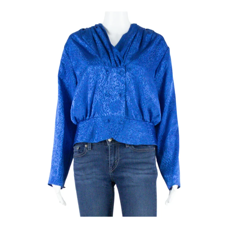 FARADAY Womens Wrap Blouse Blue V-Neck Long Sleeve S