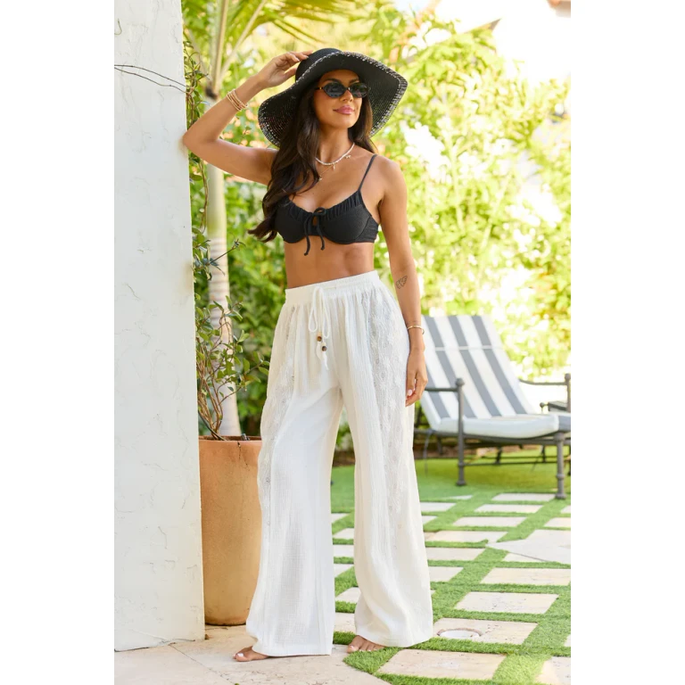 Ashley Ivory Textured Panel Swim Cover-Up Pants