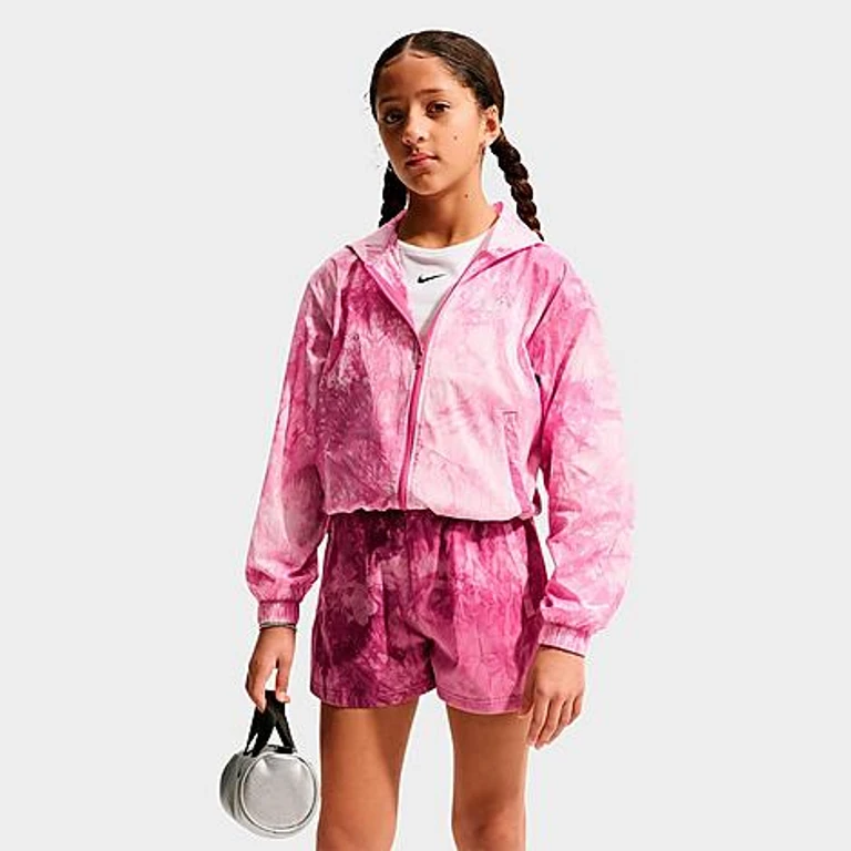 Nike Girls' Big Kids Sportswear Club Woven Track Jacket in Sweet Beet/Soft Pearl Size: XS