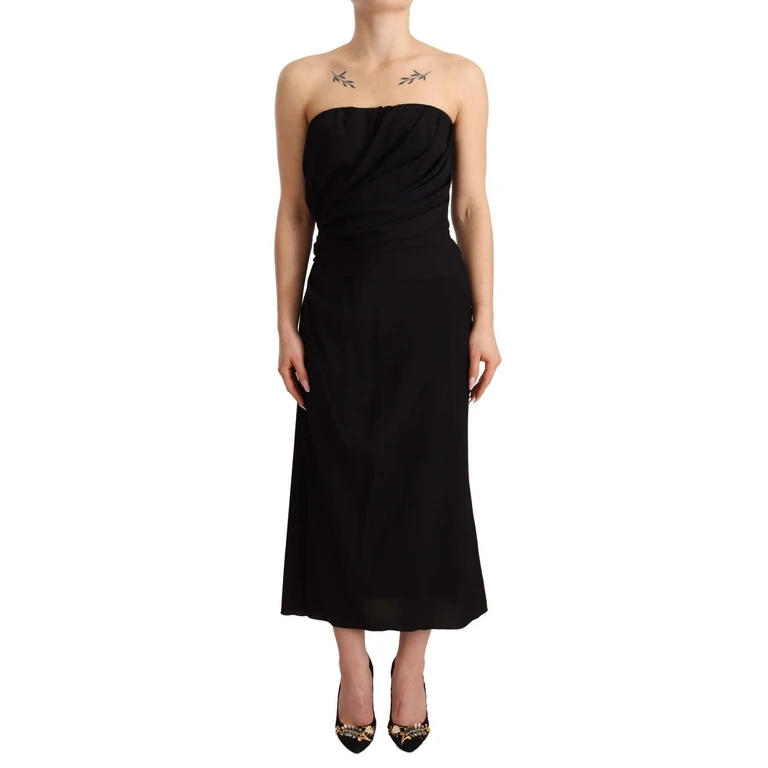 Dolce & Gabbana Black Silk Stretch Strapless Sheath Midi Dress - Women