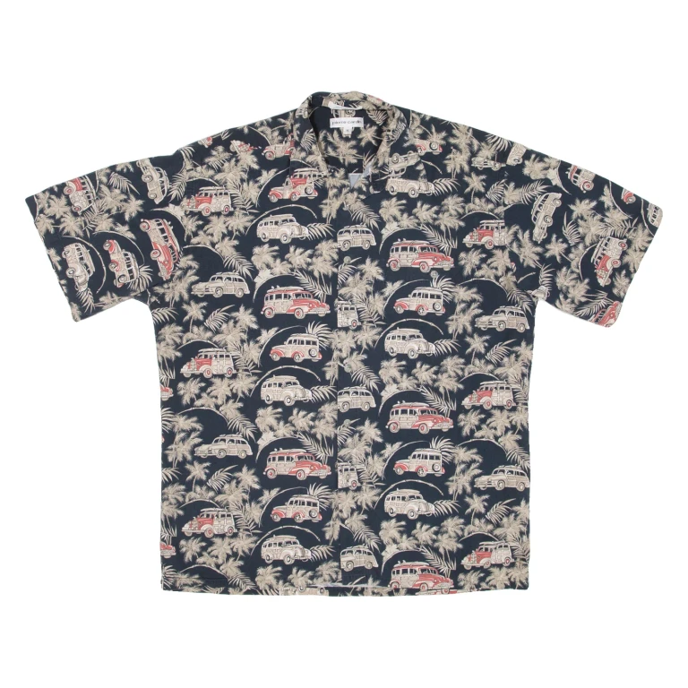 PIERRE CARDIN Mens Hawaiian Shirt Black Floral M