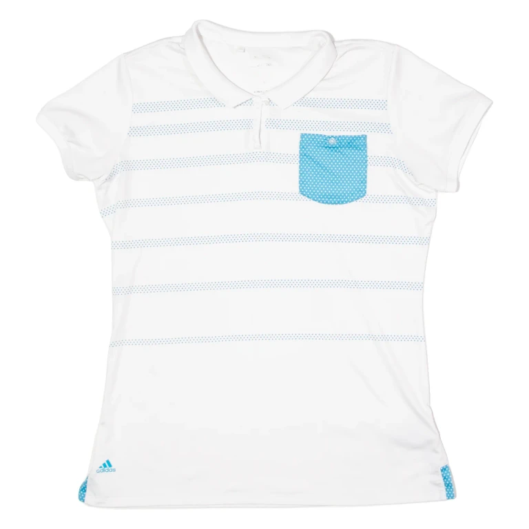 ADIDAS Womens Polo Shirt White Striped L
