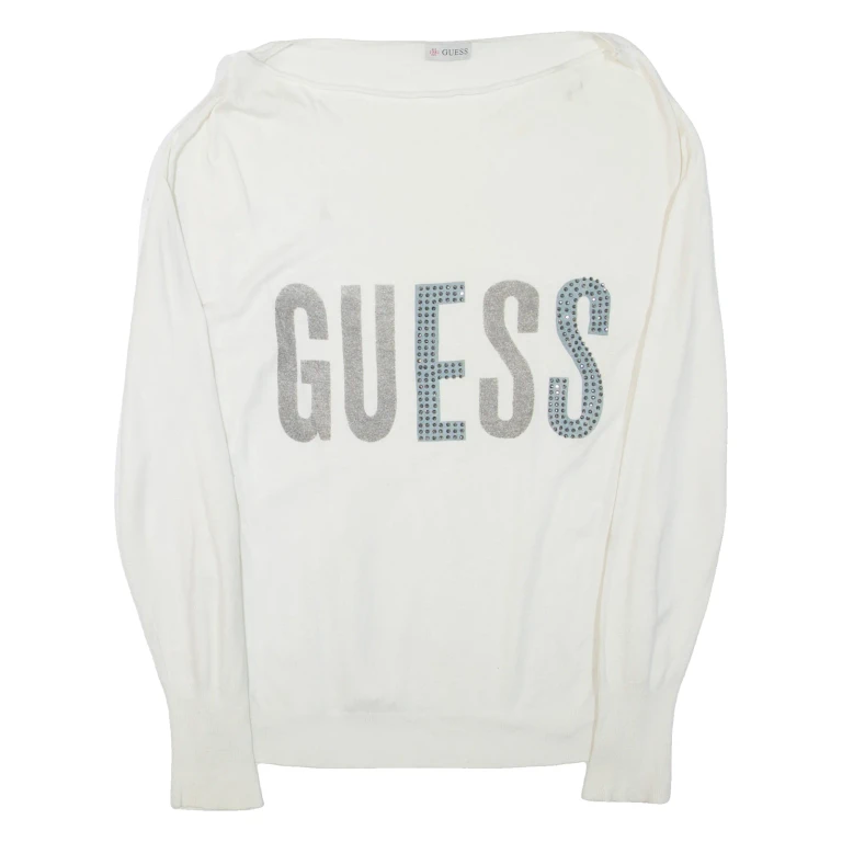 GUESS Womens Jumper Cream Tight Knit Viscose XL