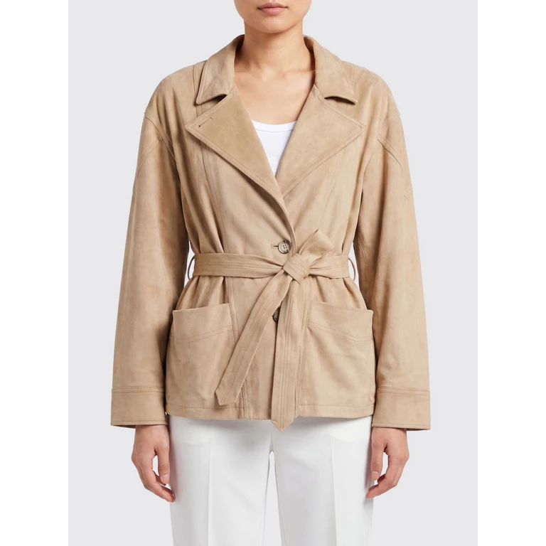 Short Robe-Style Blazer in Faux Suede with Belt (BJ20316 098BISCUIT)