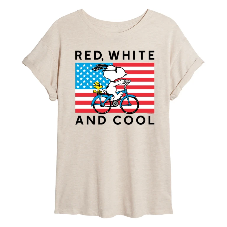 Red White and Cool Bike - Juniors Oversized Graphic T-Shirt