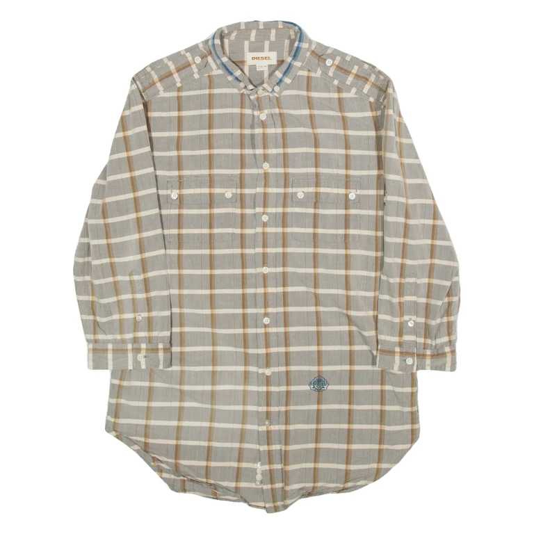 DIESEL Mens Shirt Brown Check 3/4 Sleeve M