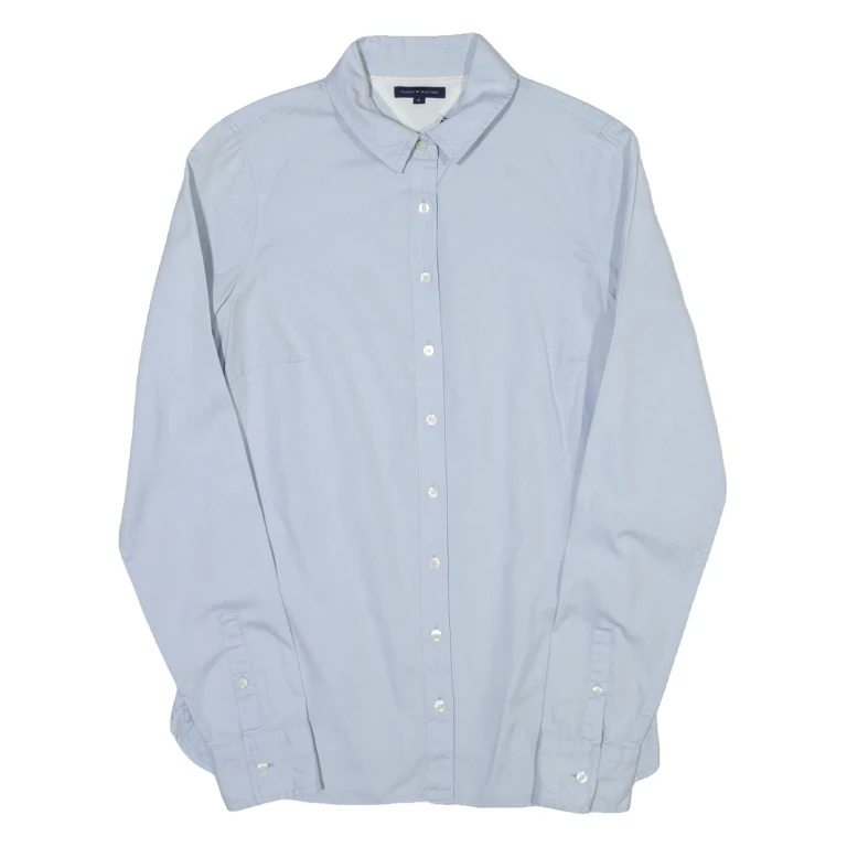 TOMMY HILFIGER Womens Plain Shirt Blue Long Sleeve S