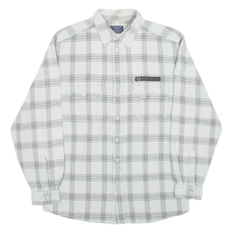 ARIZONA Mens Flannel Shirt Grey Plaid Long Sleeve M