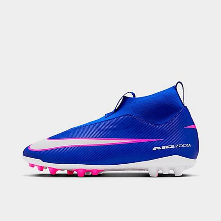 Big Kids Jr. Mercurial Superfly 10 Academy Artificial Grass High-Top Soccer Cleats in Racer Blue/White Size: 1.0