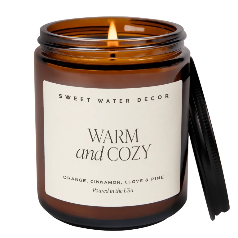 Warm and Cozy Soy Candle - Amber Jar - 9 oz