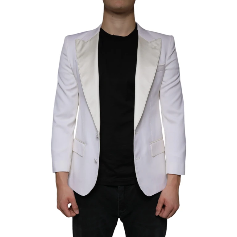 Off White Wool Single Breasted Dress Blazer Virgin Silk - Men
