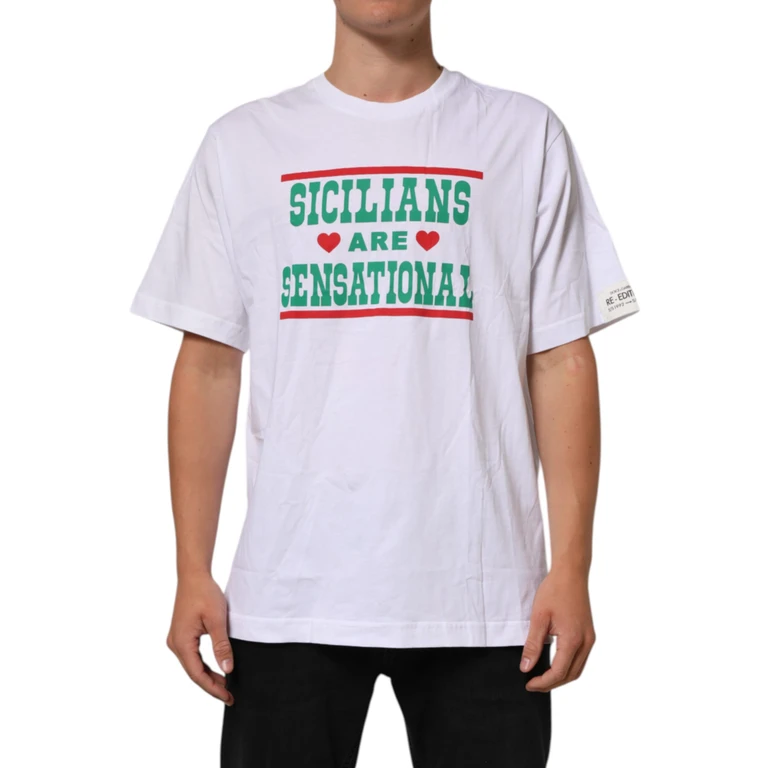 Dolce & Gabbana White Graphic Print Cotton Crew Neck T-Shirt - Men
