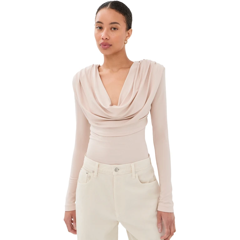 WARDROBE. NYC Matte Draped Top Greige XS