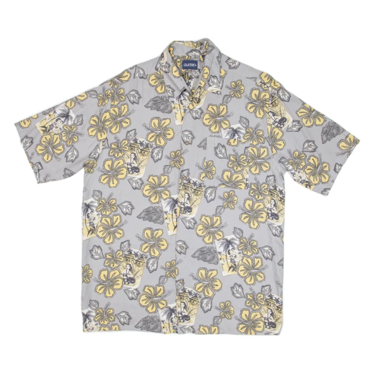 PURITAN Mens Hawaiian Shirt Grey Floral M