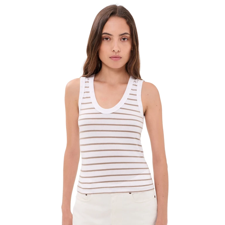 perfectwhitetee Jersey Stripe Tank Driftwood/White Stripe XS