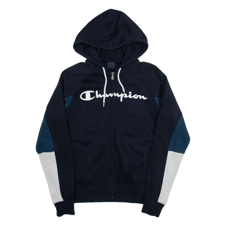 CHAMPION Womens Blue Hoodie Full Zip S