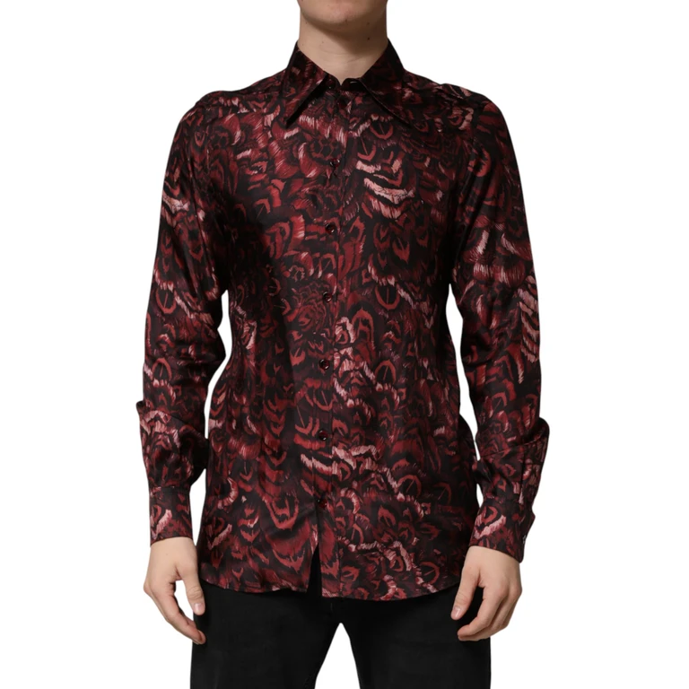 Dolce & Gabbana Bordeaux Patterned Collared Men Dress Shirt Silk - Men