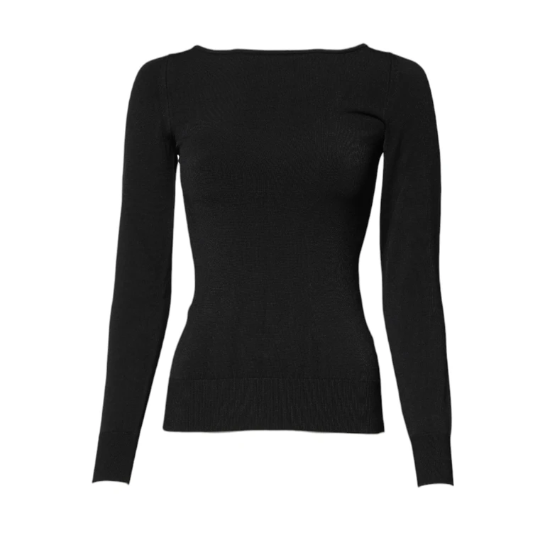 Black Viscose Long Sleeves Pullover Top Polyester - Women