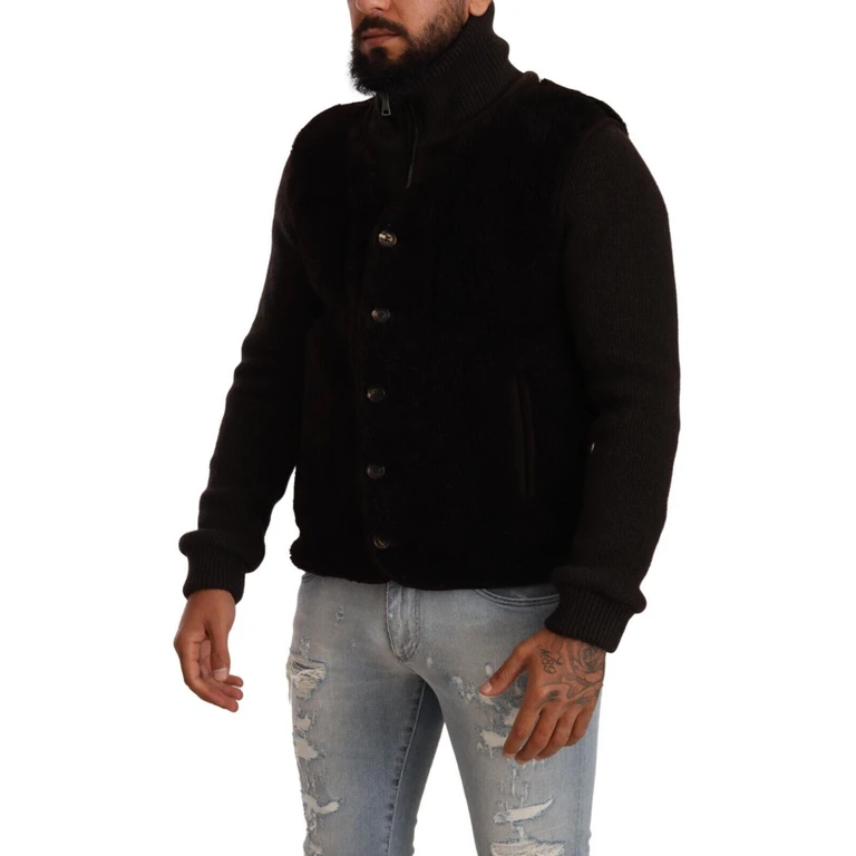 Dolce & Gabbana Black Leather Mens Turtle Neck Coat Jacket Clothing - Men