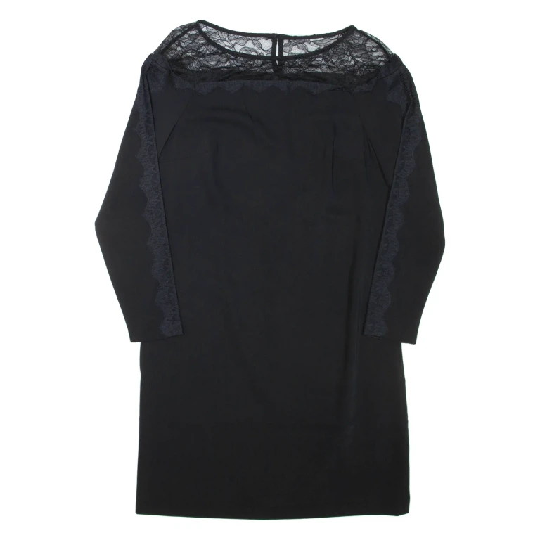 REISS Womens Day Dress Black Long Sleeve Knee Length UK 10