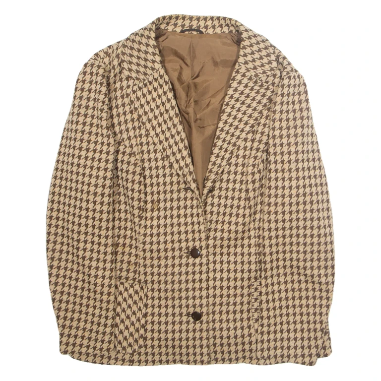 Womens Blazer Jacket Beige Wool Crazy Pattern L