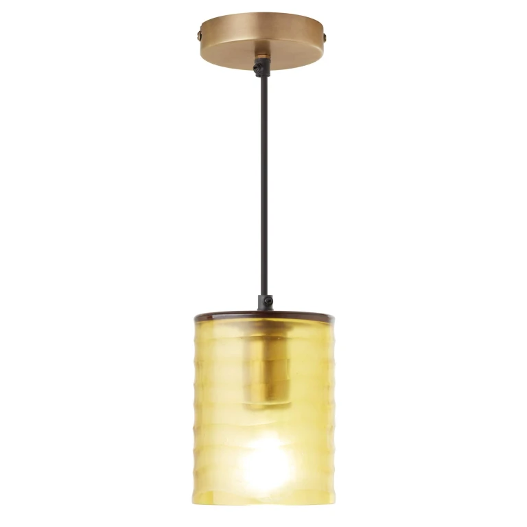 Modern Amber Cylinder Hand Blown Glass Shade Pendant