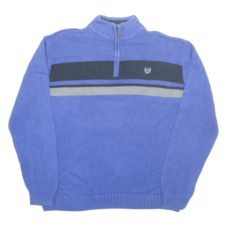 CHAPS Mens Jumper Blue 1/4 Zip Tight Knit 2XL