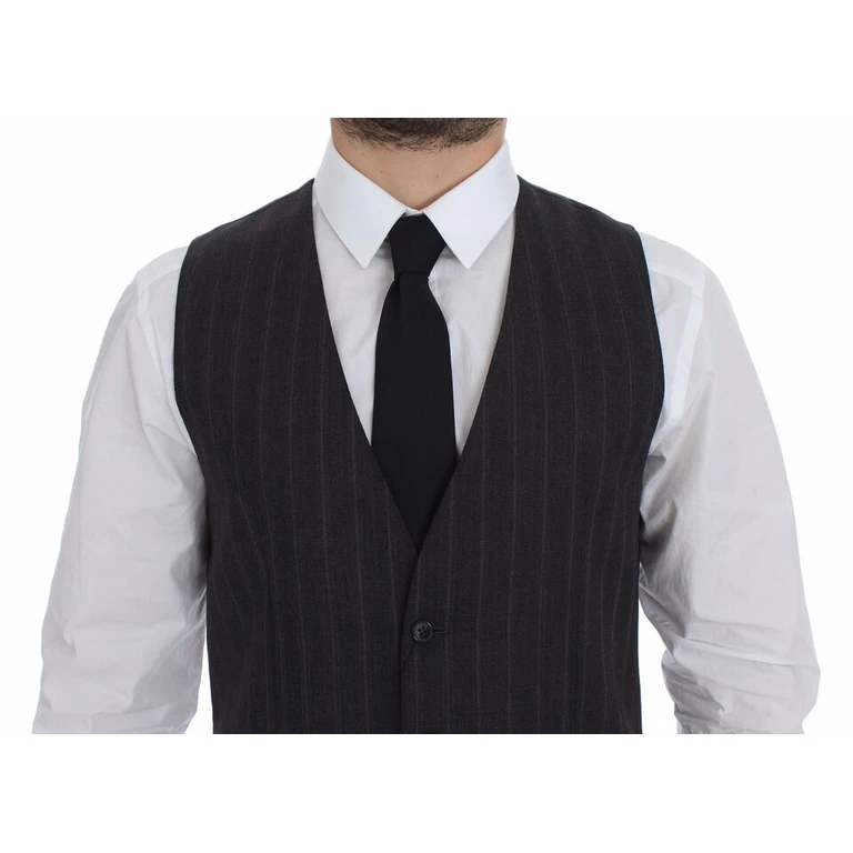 Dolce & Gabbana Gray Striped Wool Logo Vest Gilet Weste Acetate Clothing - Men