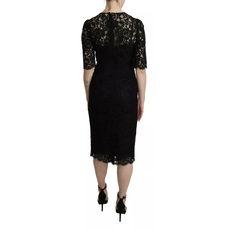 Dolce & Gabbana Black Floral Lace Sheath Knee Length Dress - Women