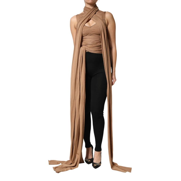 Dolce & Gabbana Brown Virgin Wool Sleeveless Scarf Tank Top 08+pa+wv - Women