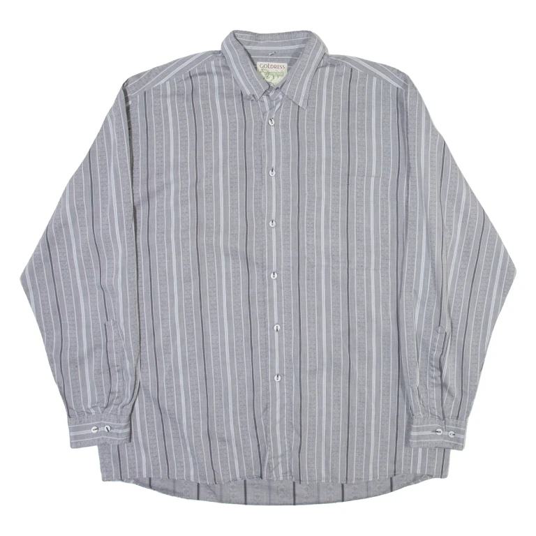 GOLDRESS Mens Shirt Grey Striped Long Sleeve L